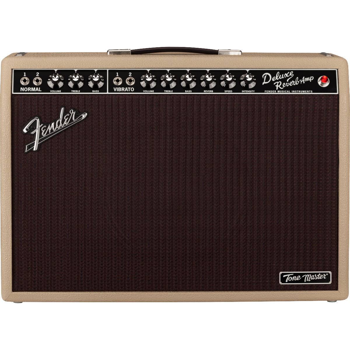 Front view of Fender Tone Master Deluxe Reverb Blonde Guitar Amplifier