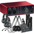 Collage showing components in Focusrite Scarlett 4i4 (4th Gen) USB Audio Interface PODCASTING DUO PAK
