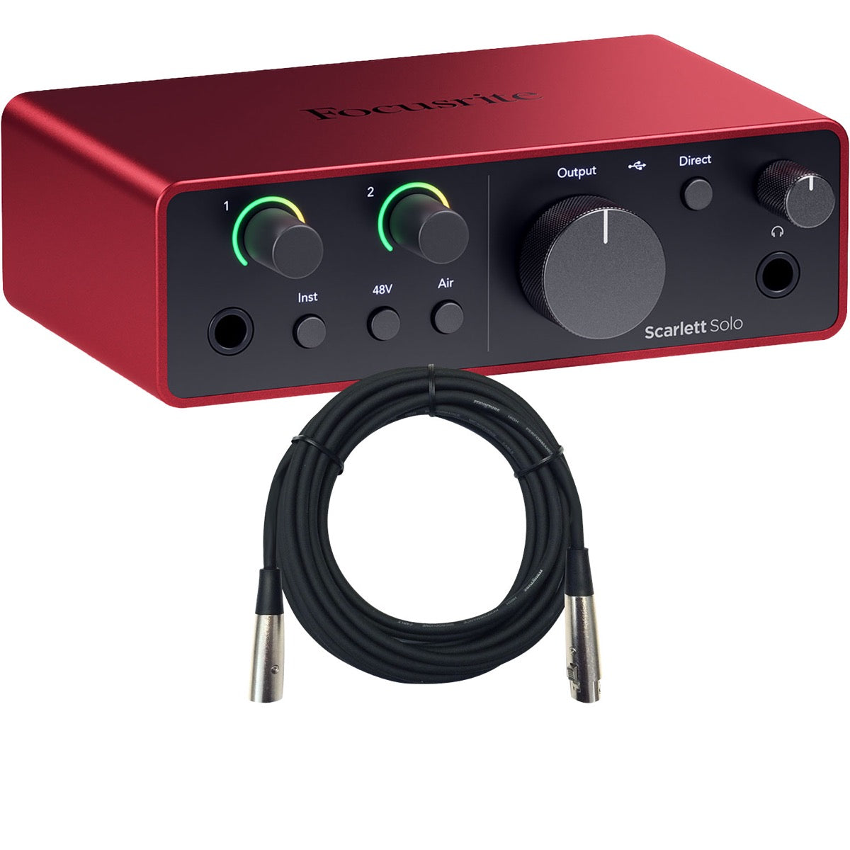 Collage showing components in Focusrite Scarlett Solo (4th Gen) USB Audio Interface CABLE KIT
