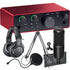Collage showing components in Focusrite Scarlett Solo (4th Gen) USB Audio Interface PODCASTING PAK