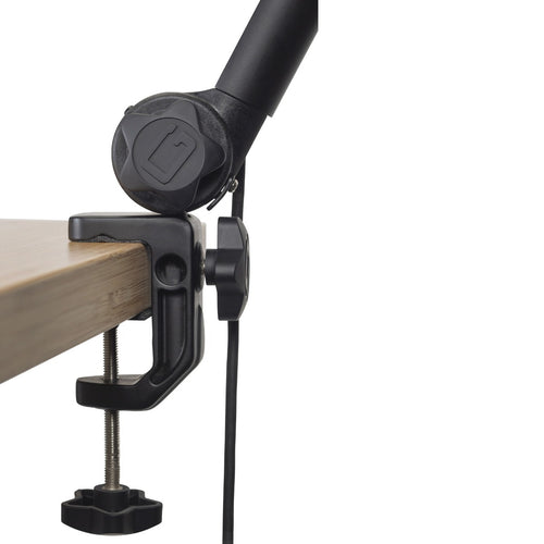 Closeup image of the desk clamp for the Gator Frameworks Deluxe Desktop Mic Boom Stand