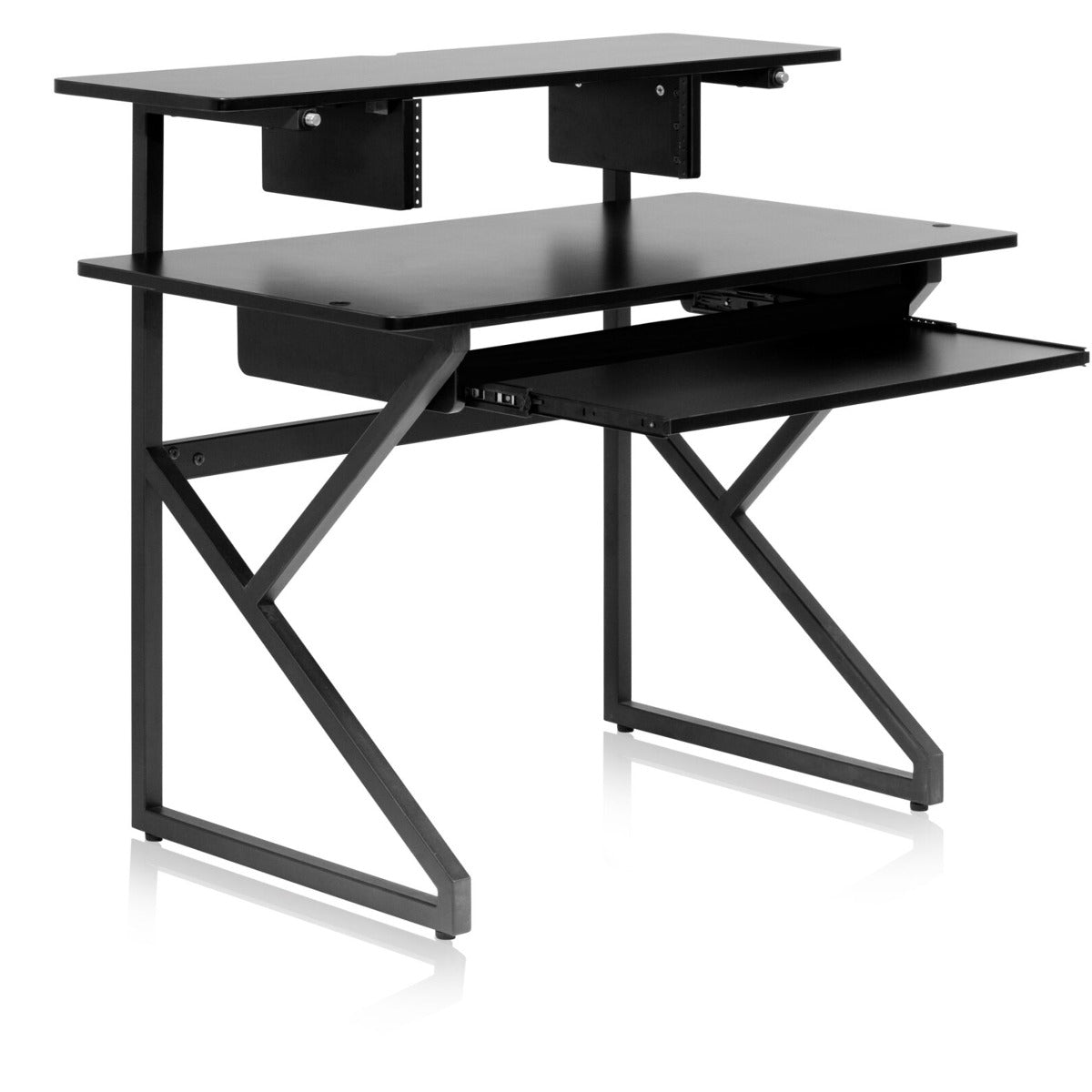 Angled image of the desk with tray opened