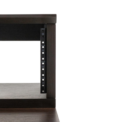 Closeup of the right 10U rack on the Gator Frameworks Elite Series Furniture Desk  - Brown