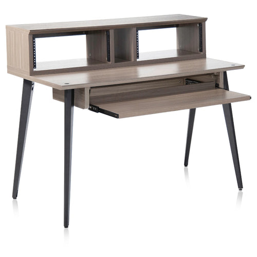 Right angled image of the Gator Frameworks Elite Series Furniture Desk  - Grey opened