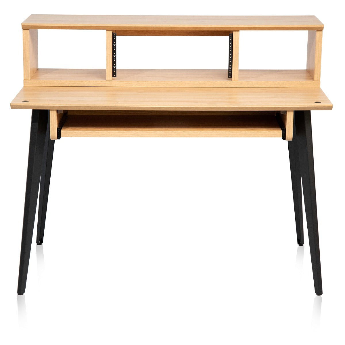 Angled front of the Gator Frameworks Elite Series Furniture Desk - Maple