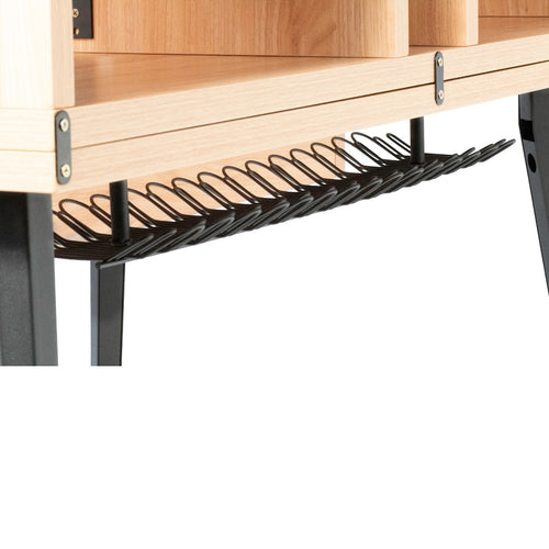 Cord rack under the Left side closeup of the 10U rack on the Gator Frameworks Elite Series Furniture Desk - Maple