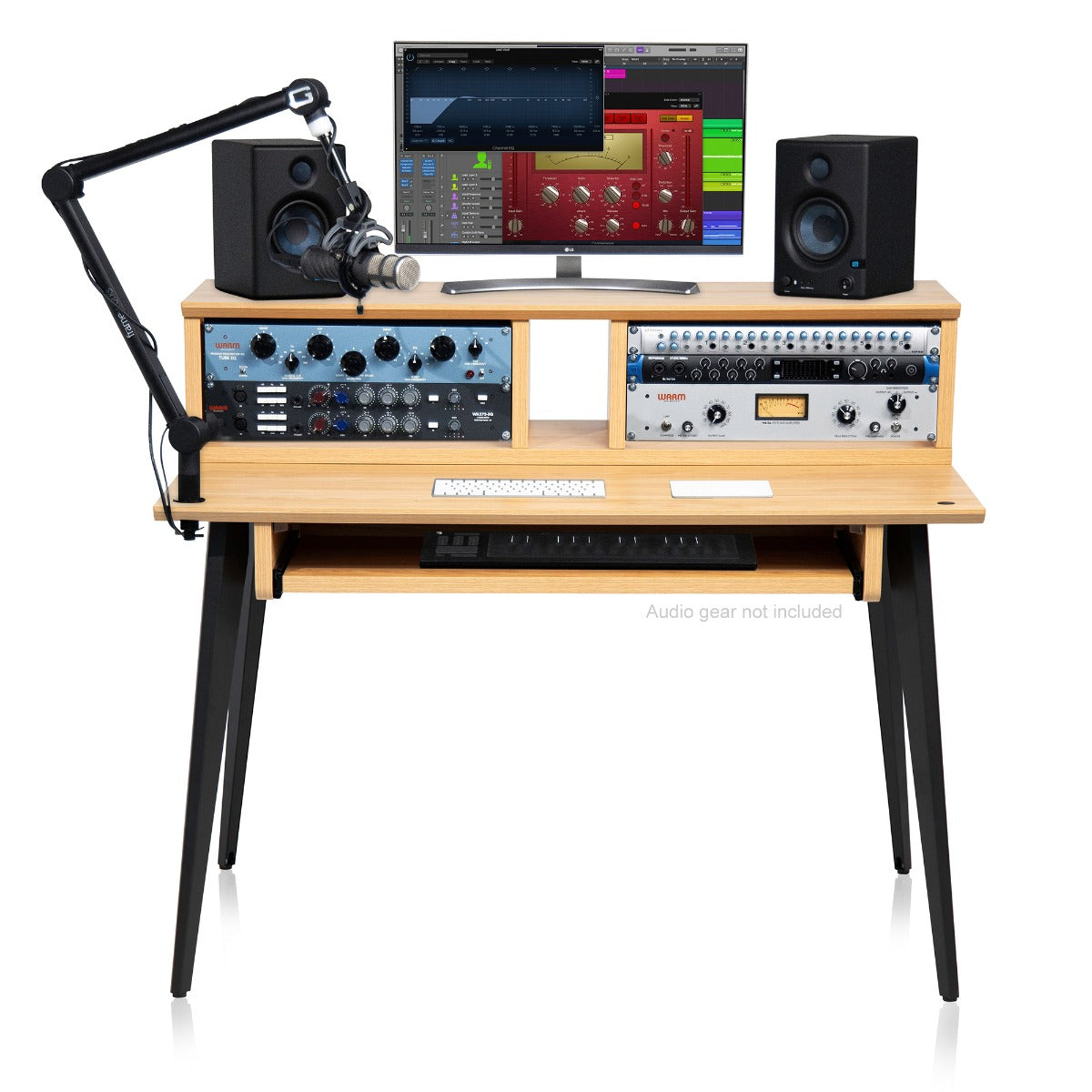 Gator Frameworks Elite Series Furniture Desk - Maple with audio gear installed