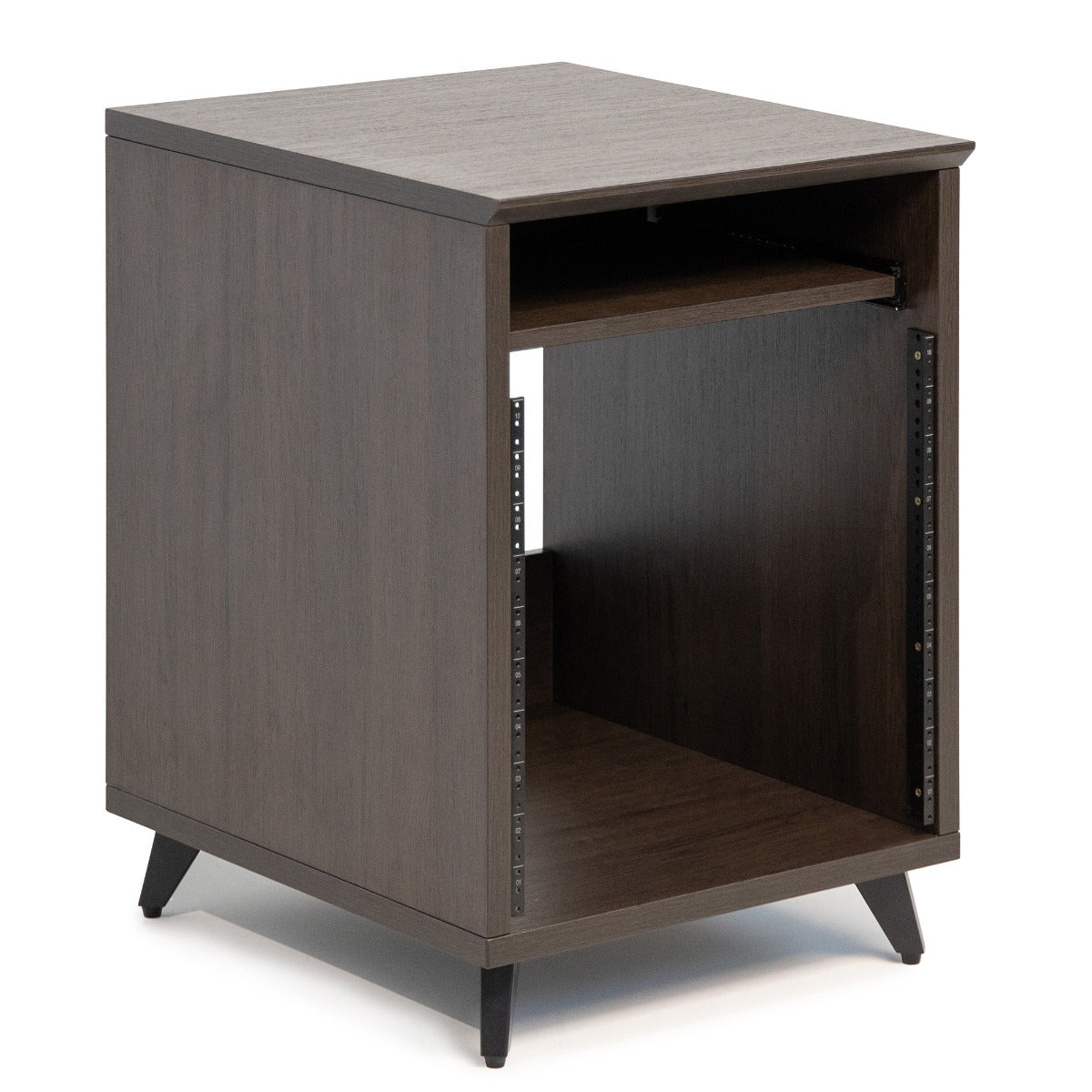 Right angled image of the Gator Frameworks Elite Series Furniture Desk 10U Rack - Brown