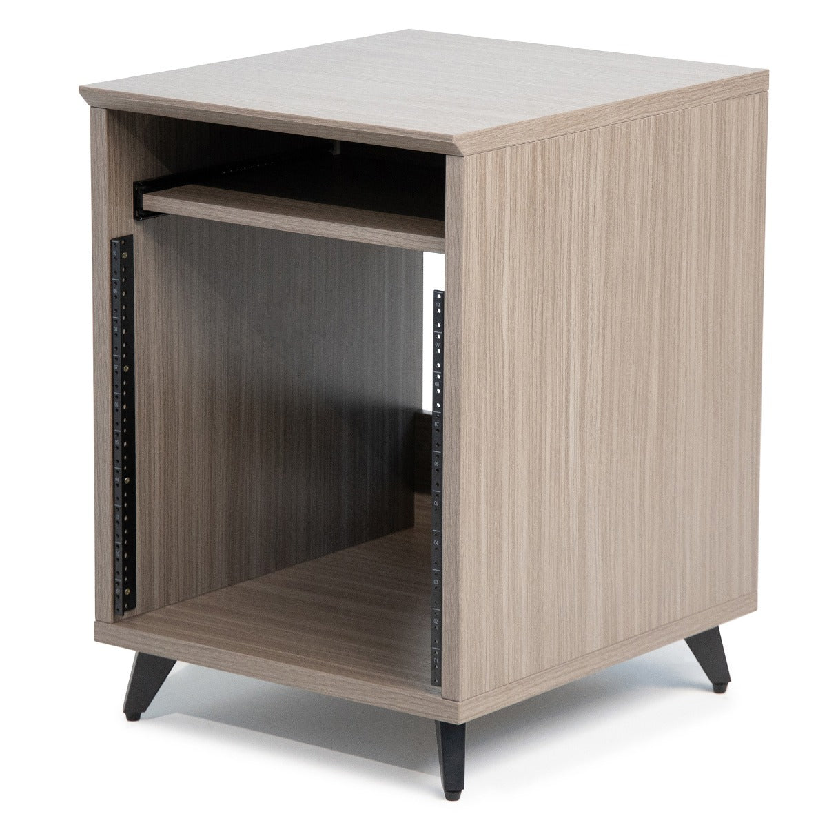 Left angled image of the Gator Frameworks Elite Series Furniture Desk 10U Rack - Grey