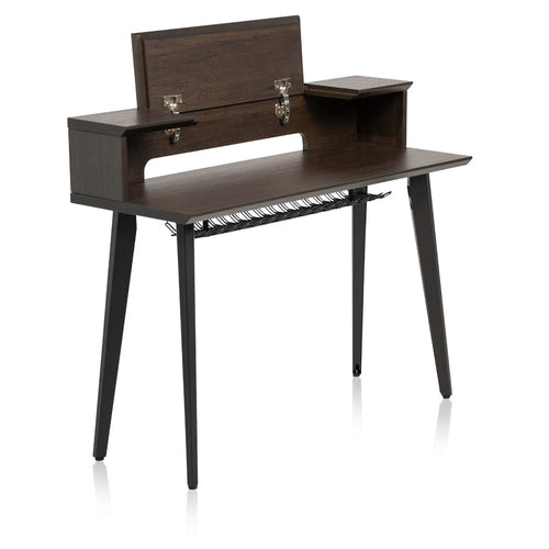 Angled image of the Elite Furniture Series 61-Note Keyboard Desk with the lid opened