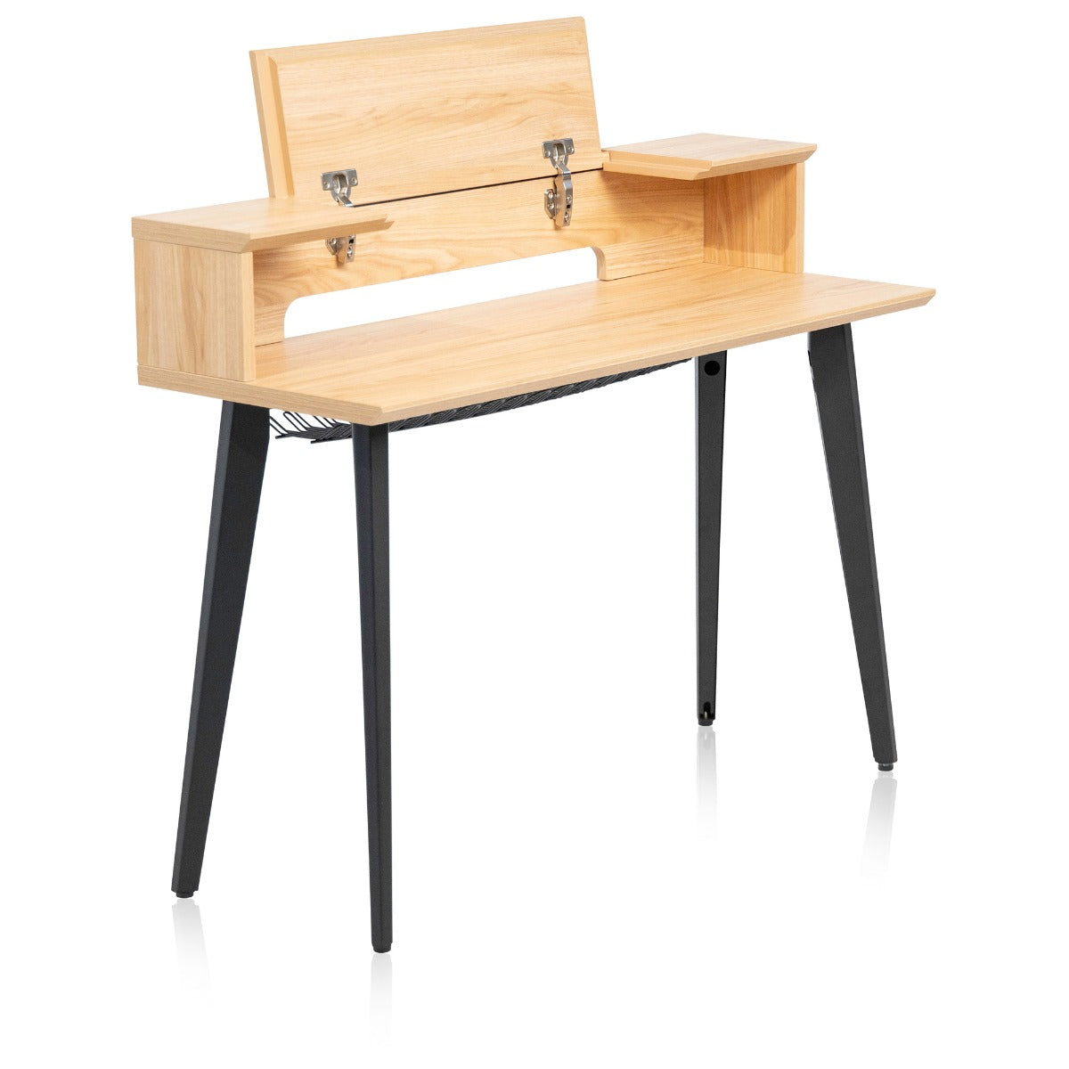 Angled image of the Elite Furniture Series 61-Note Keyboard Desk with the lid opened