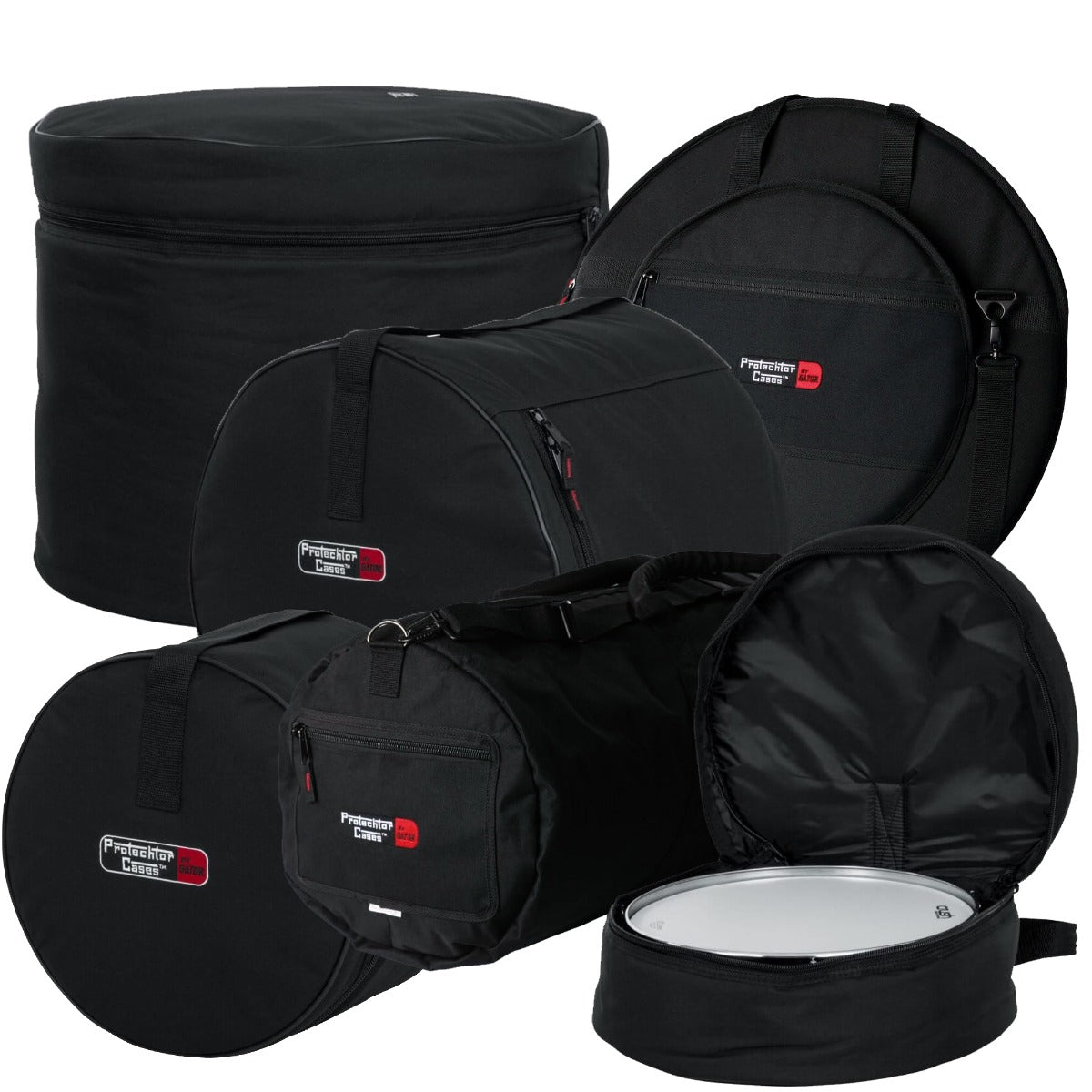 Collage of the components in the Gator Cases 4-Piece Complete Drum Case Set for Roland VAD503 and VAD504 bundle