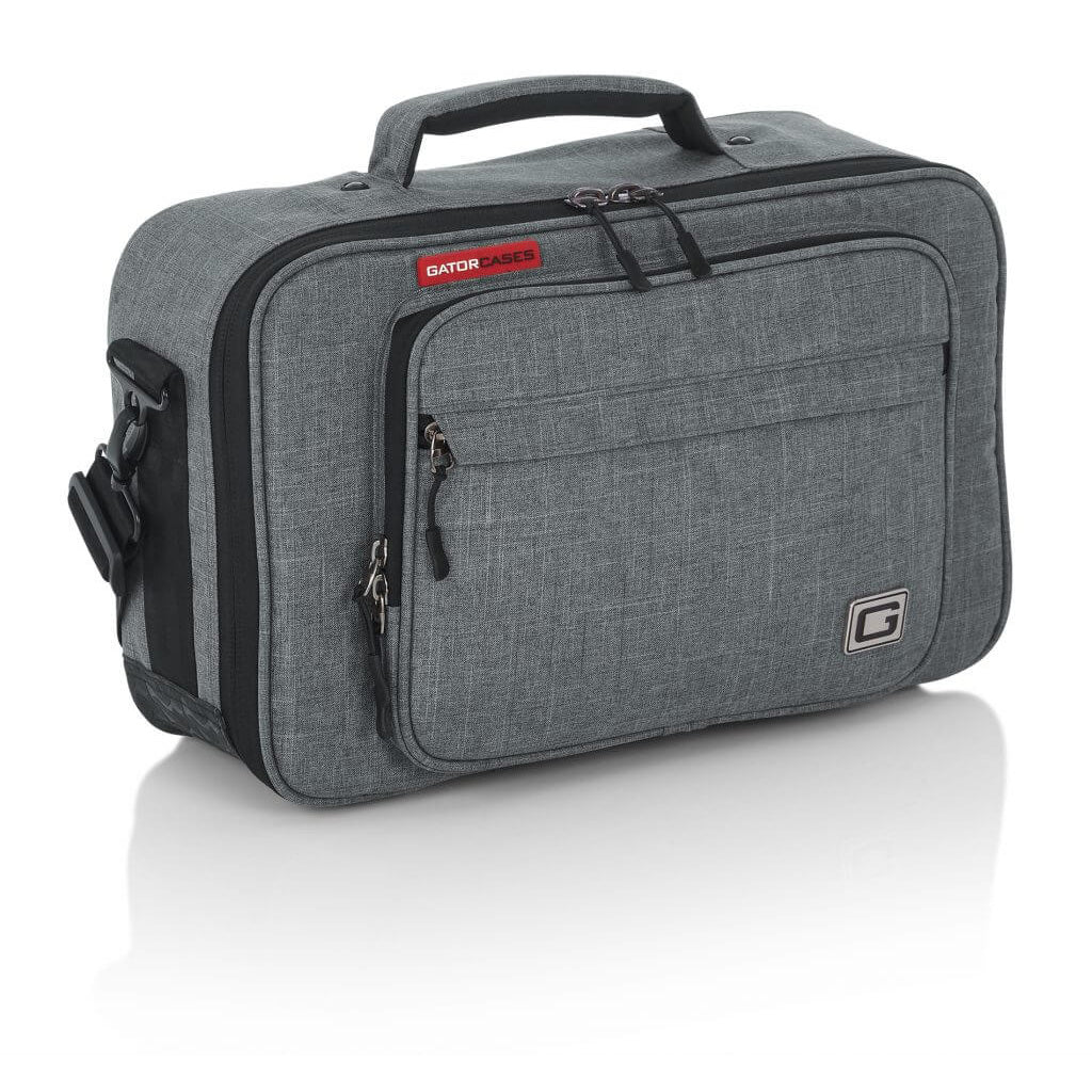 Right front angle of the Gator Cases 16″ X 10″ X 4.5″ Grey Transit Series Accessory Bag
