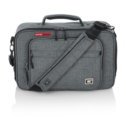 Front of the Gator Cases 16″ X 10″ X 4.5″ Grey Transit Series Accessory Bag with the shoulder strap 