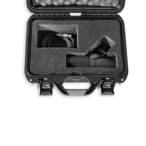 Closeup of the inside of the Gator Cases Titan Series Case for Shure SM7B Microphone and Cable
