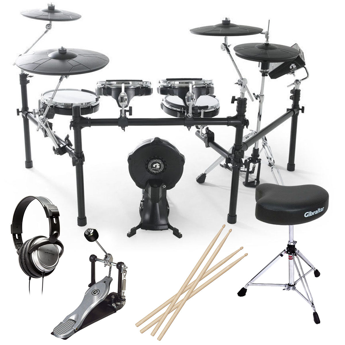 Collage image of the Gewa G5 Studio Electronic Drum Kit DRUM ESSENTIALS BUNDLE