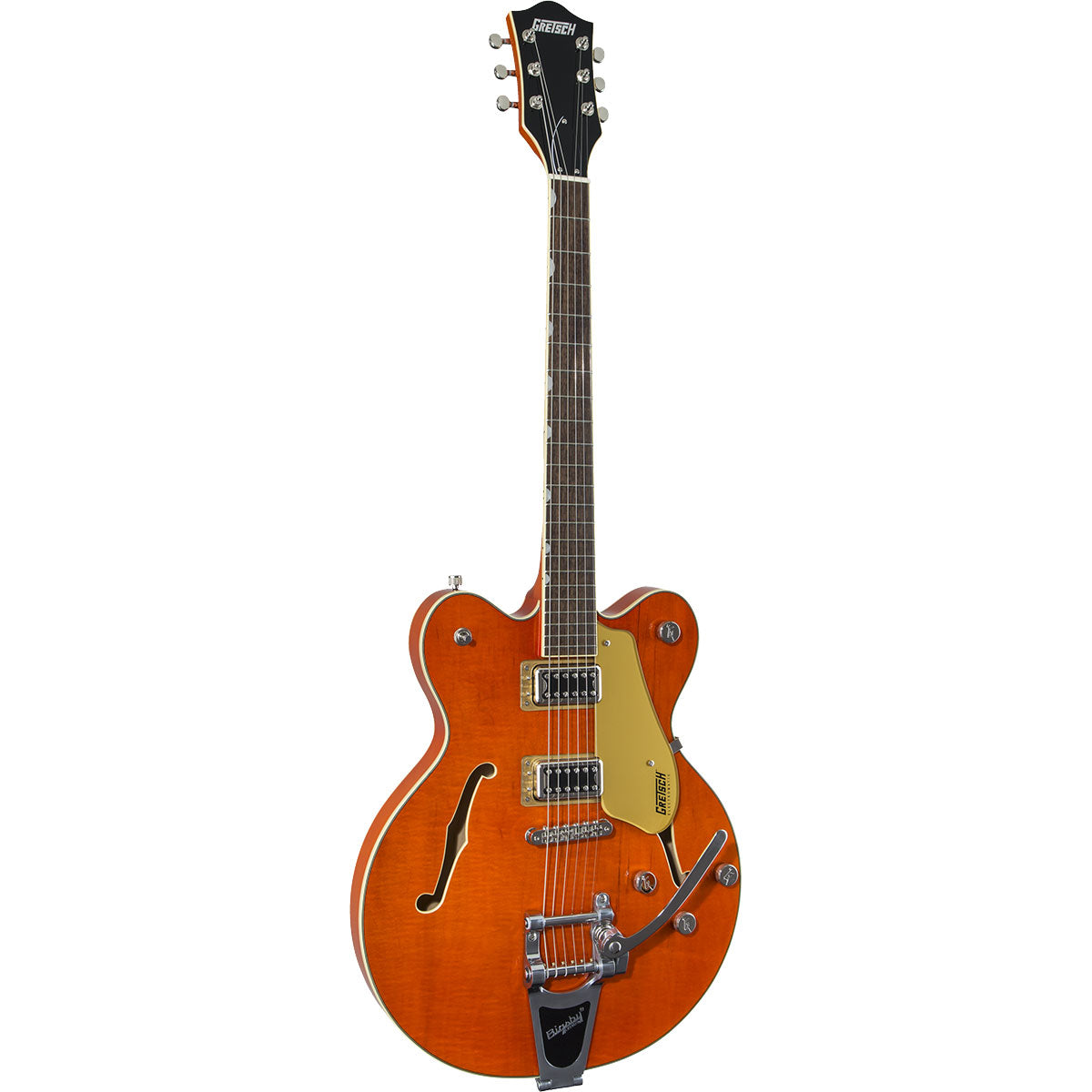 Perspective view of Gretsch G5622T Electromatic Center Block Guitar - Orange Stain showing top and left side