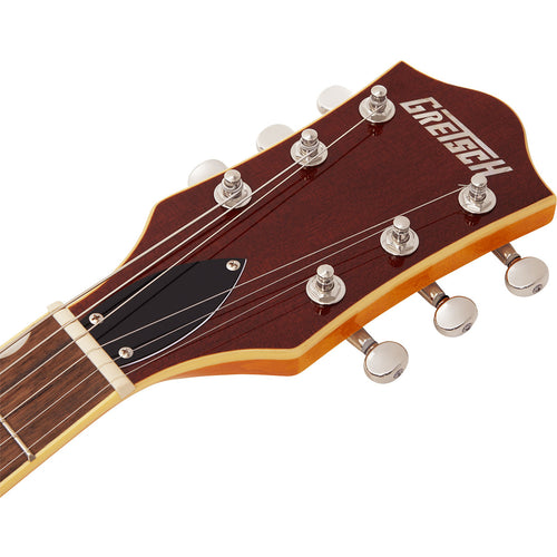 Detail view of Gretsch G5622T Electromatic Center Block Guitar - Speyside showing top of headstock