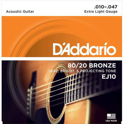 D'Addario EJ10 80/20 Bronze Acoustic Guitar Strings - Extra Light - 10-47