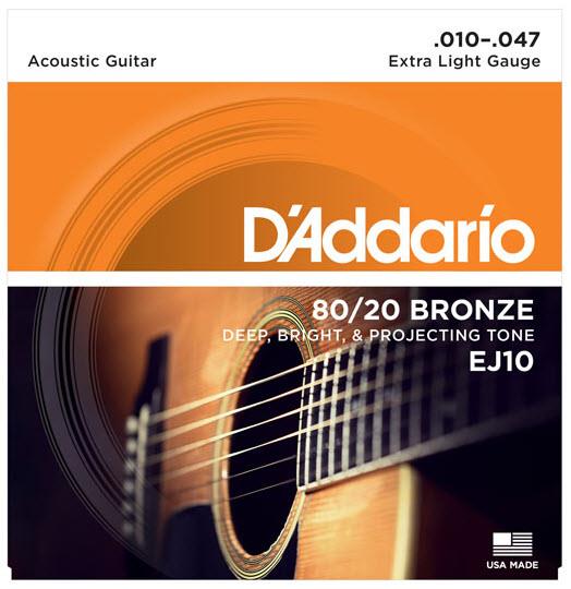 D'Addario EJ10 80/20 Bronze Acoustic Guitar Strings - Extra Light - 10-47
