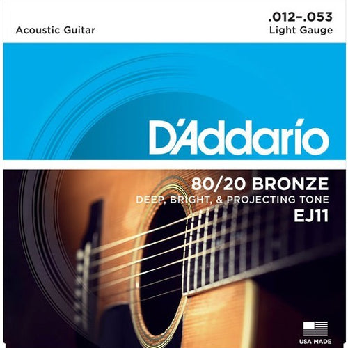 D'Addario EJ11 80/20 Bronze Acoustic Guitar Strings - Light - 12-53