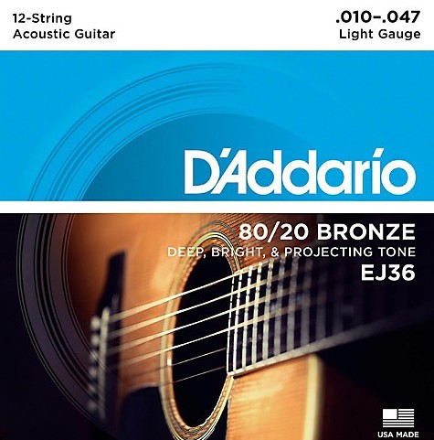 D'Addario EJ36 80/20 Bronze 12-String Acoustic Guitar Strings - Light - 10-47