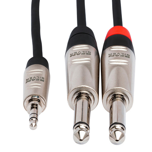Hosa HMP003Y 3.5MM TRS to Dual 1/4" TS breakout cable, 3 ft, View 3