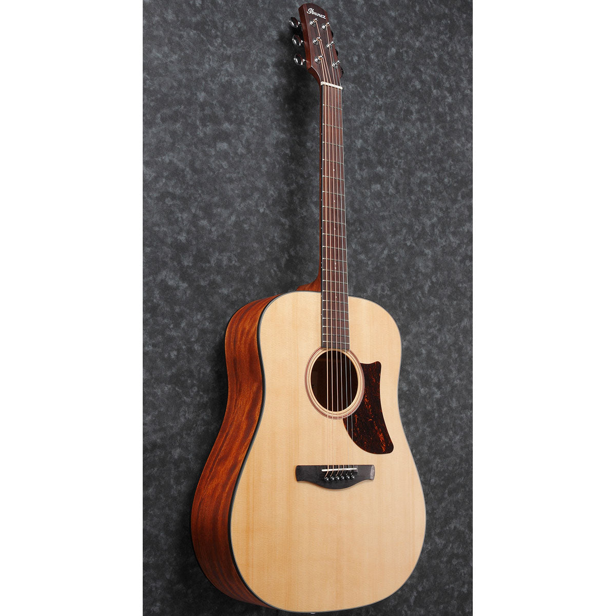 Perspective view of Ibanez AAD100 Acoustic Guitar - Open Pore Natural showing top and left side