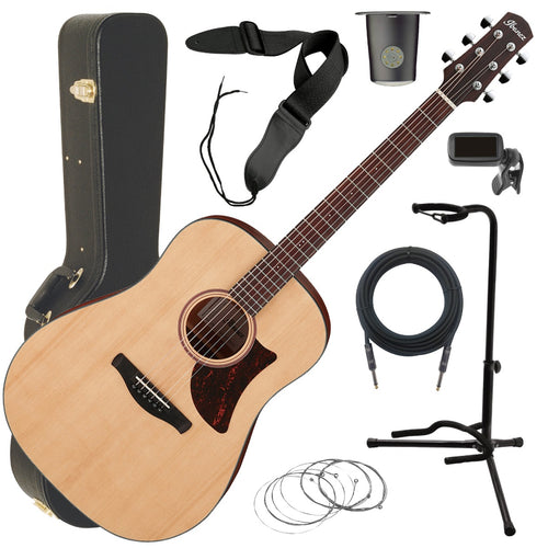 Collage image of the Ibanez AAD100 Acoustic Guitar - Open Pore Natural COMPLETE GUITAR BUNDLE