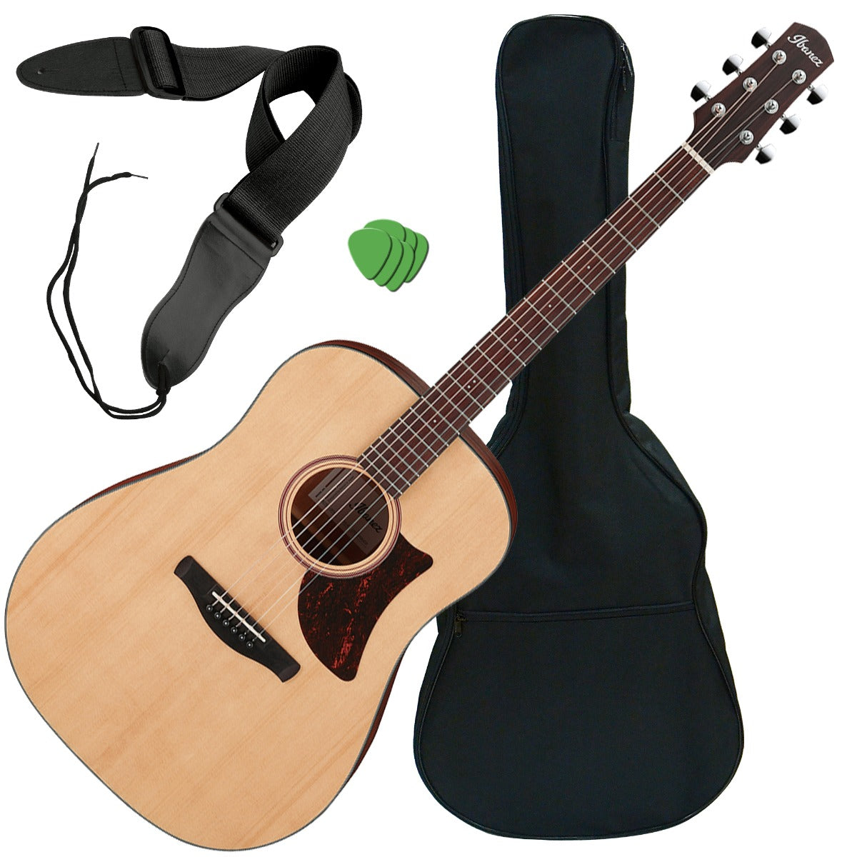 Collage image of the IBANEZ AAD100OPN Advanced Acoustic Open Pore Nat - PERFORMER PAK bundle
