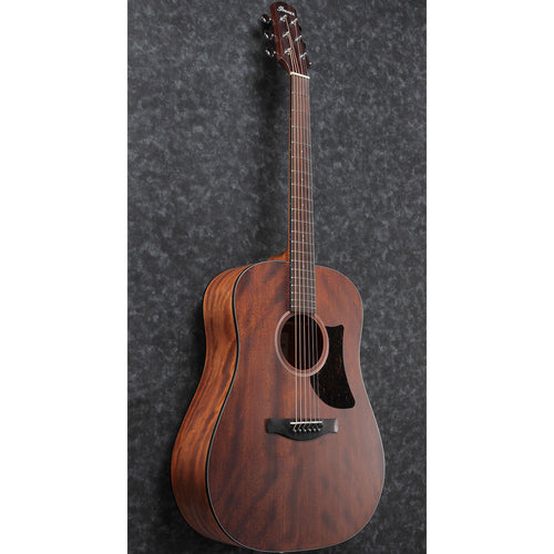 Perspective view of Ibanez AAD140 Acoustic Guitar - Open Pore Natural showing top and left side