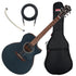 Collage image of the Ibanez AE275 Acoustic Electric Guitar - Dark Tide Blue Flat BONUS PAK