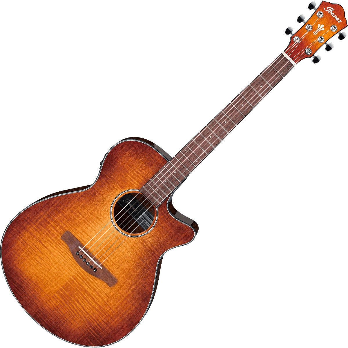 Perspective view of Ibanez AEG70 Acoustic-Electric Guitar - Vintage Violin showing top and front edge