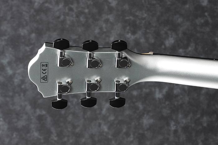 Detail image of Ibanez AEWC10 Acoustic-Electric Guitar - Silver showing headstock rear