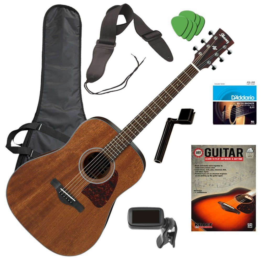 Ibanez AW54 Acoustic Guitar - Open Pore Natural GUITAR ESSENTIALS BUNDLE