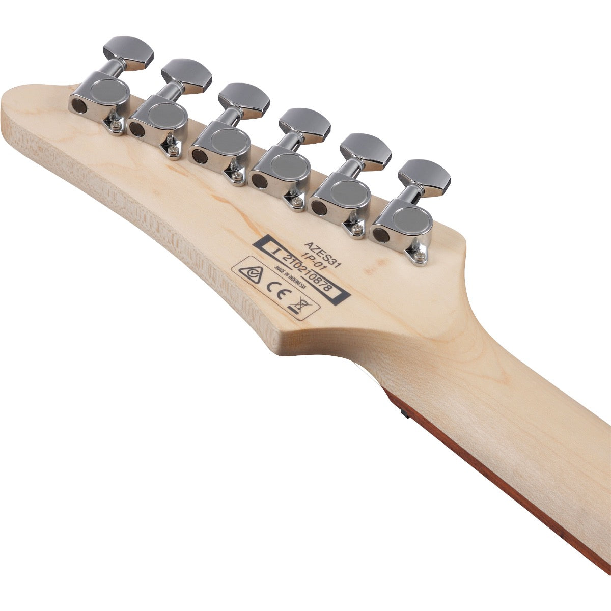 Detail view of Ibanez AZES31 Electric Guitar - Ivory showing back of headstock and portion of neck