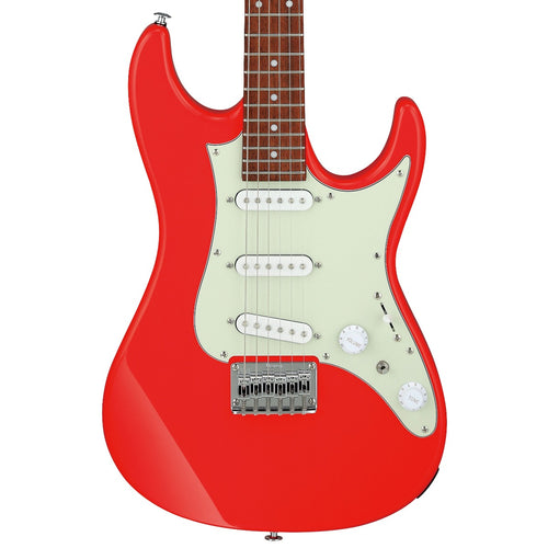 Close-up top view of Ibanez AZES31 Electric Guitar - Vermilion showing body and portion of fingerboard
