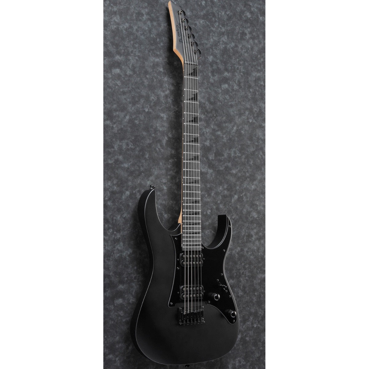 Perspective view of Ibanez GRGR131EX GIO Electric Guitar - Black Flat showing top and left side