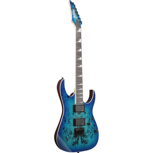 Perspective view of Ibanez GRGR221PA GIO Electric Guitar - Aqua Burst showing top and left side