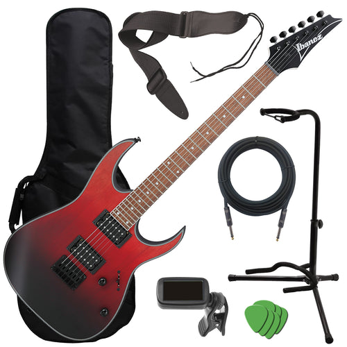 Collage image of the Ibanez RG421EX Electric Guitar - Crimson Fade GUITAR ESSENTIALS BUNDLE