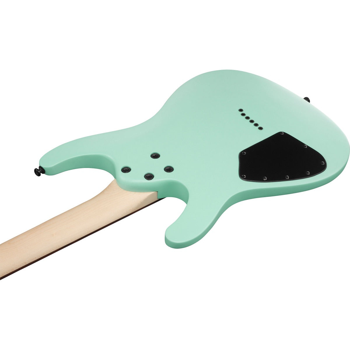 Close-up perspective view of Ibanez S561 S Standard Electric Guitar - Sea Foam Green showing back and right side of body and portion of neck