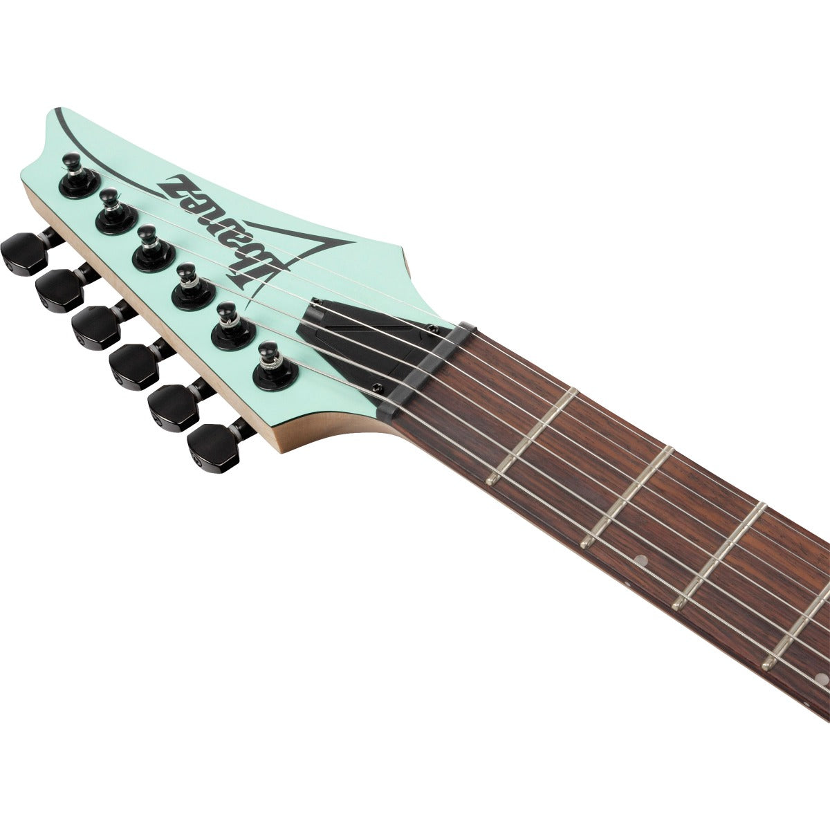 Detail image of Ibanez S561 S Standard Electric Guitar - Sea Foam Green showing top of headstock and portion of fingerboard