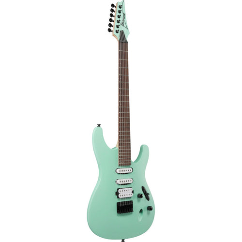 Perspective view of Ibanez S561 S Standard Electric Guitar - Sea Foam Green showing top and left side