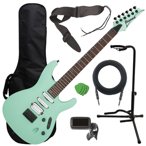 Collage image of the Ibanez S561 S Standard Electric Guitar - Sea Foam Green STAGE ESSENTIALS BUNDLE