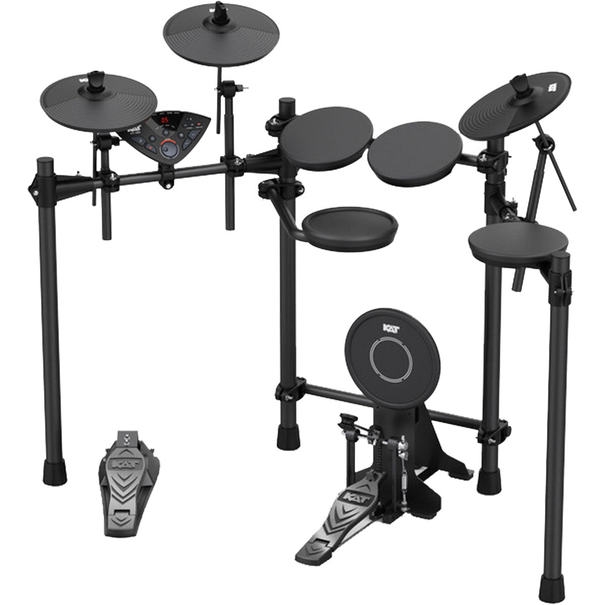 3/4 view of Kat Percussion KT-100 Electronic Drum Set showing top, back and left side
