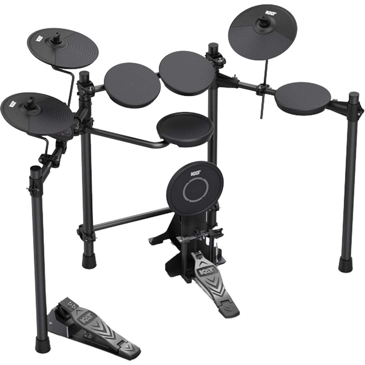 3/4 view of Kat Percussion KT-100 Electronic Drum Set showing top, back and right side