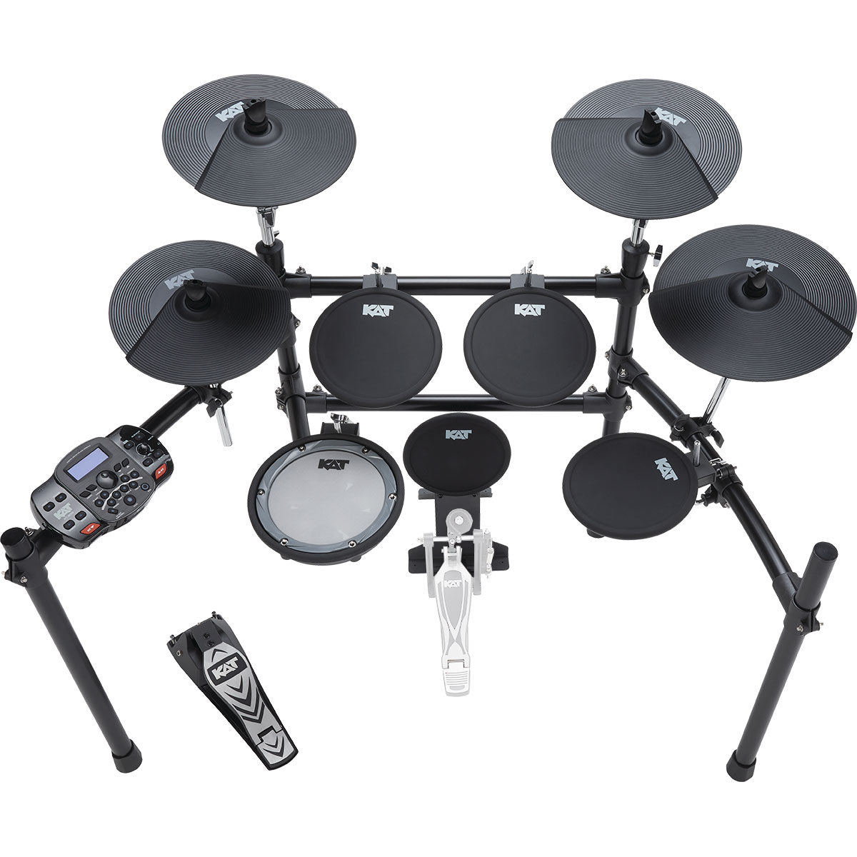 Perspective view of Kat Percussion KT-200 Electronic Drum Set showing top and back