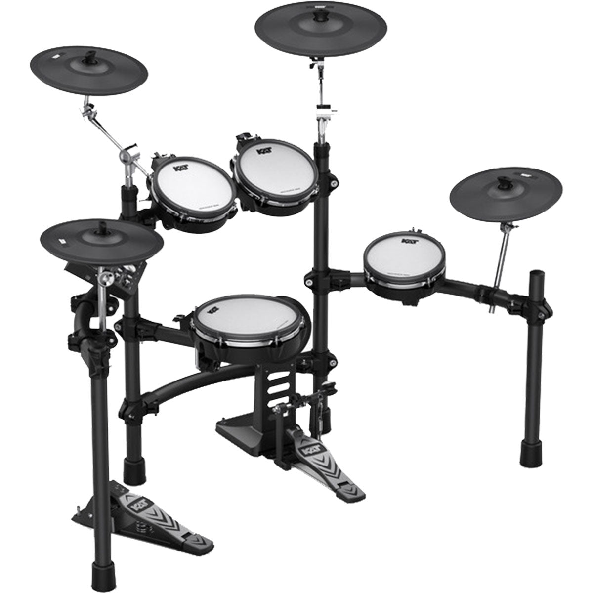 3/4 view of Kat Percussion KT-300 Electronic Drum Set w/Remo Mesh Heads showing back, top and right side