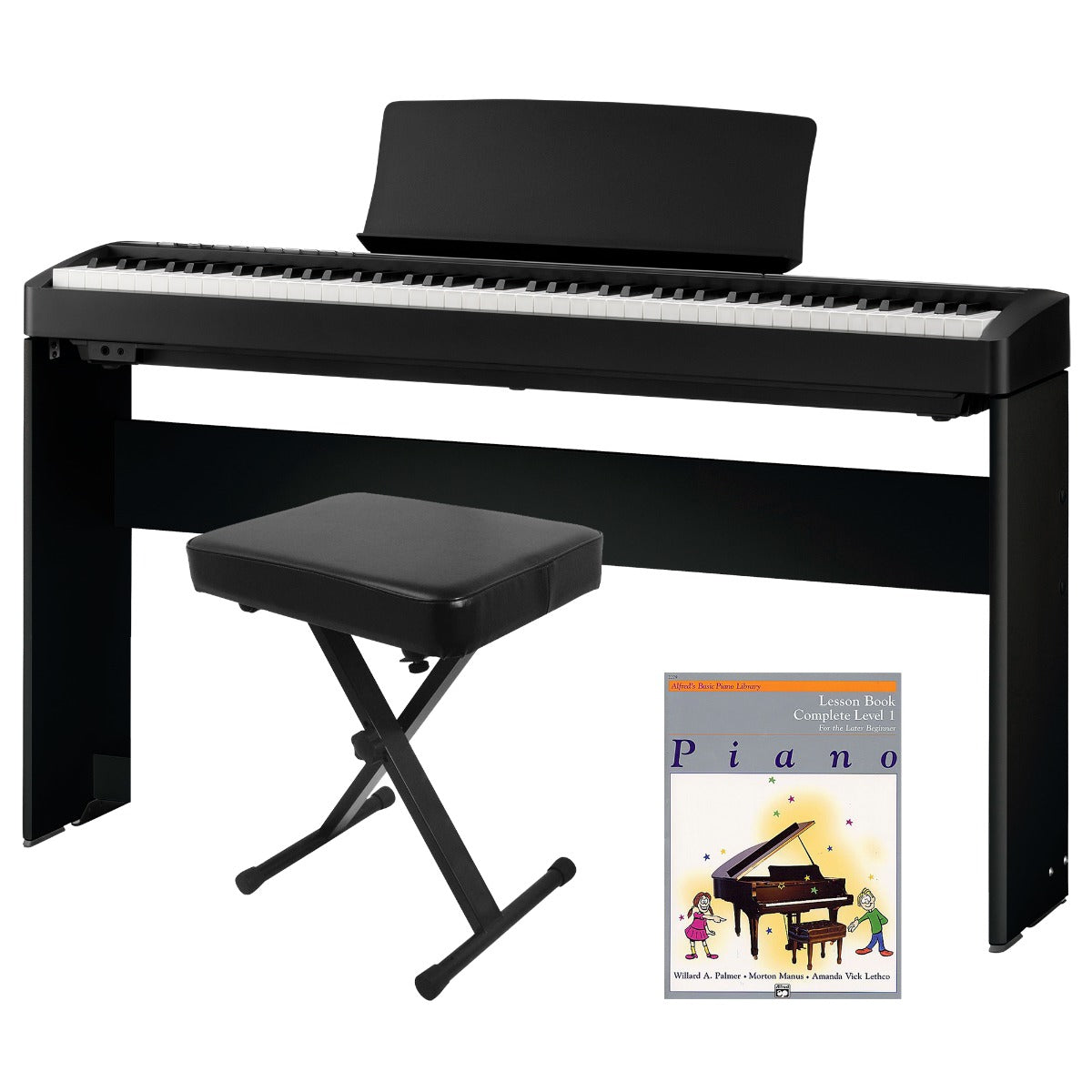 Kawai ES120 Portable Digital Piano - Black and included bundle accessories