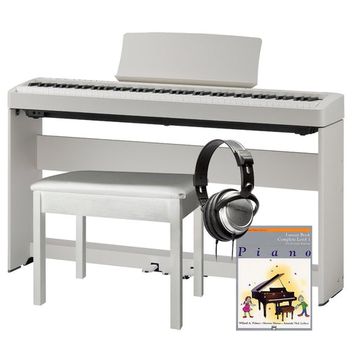 Kawai ES120 Portable Digital Piano - Light Grey, with included bundle accessories